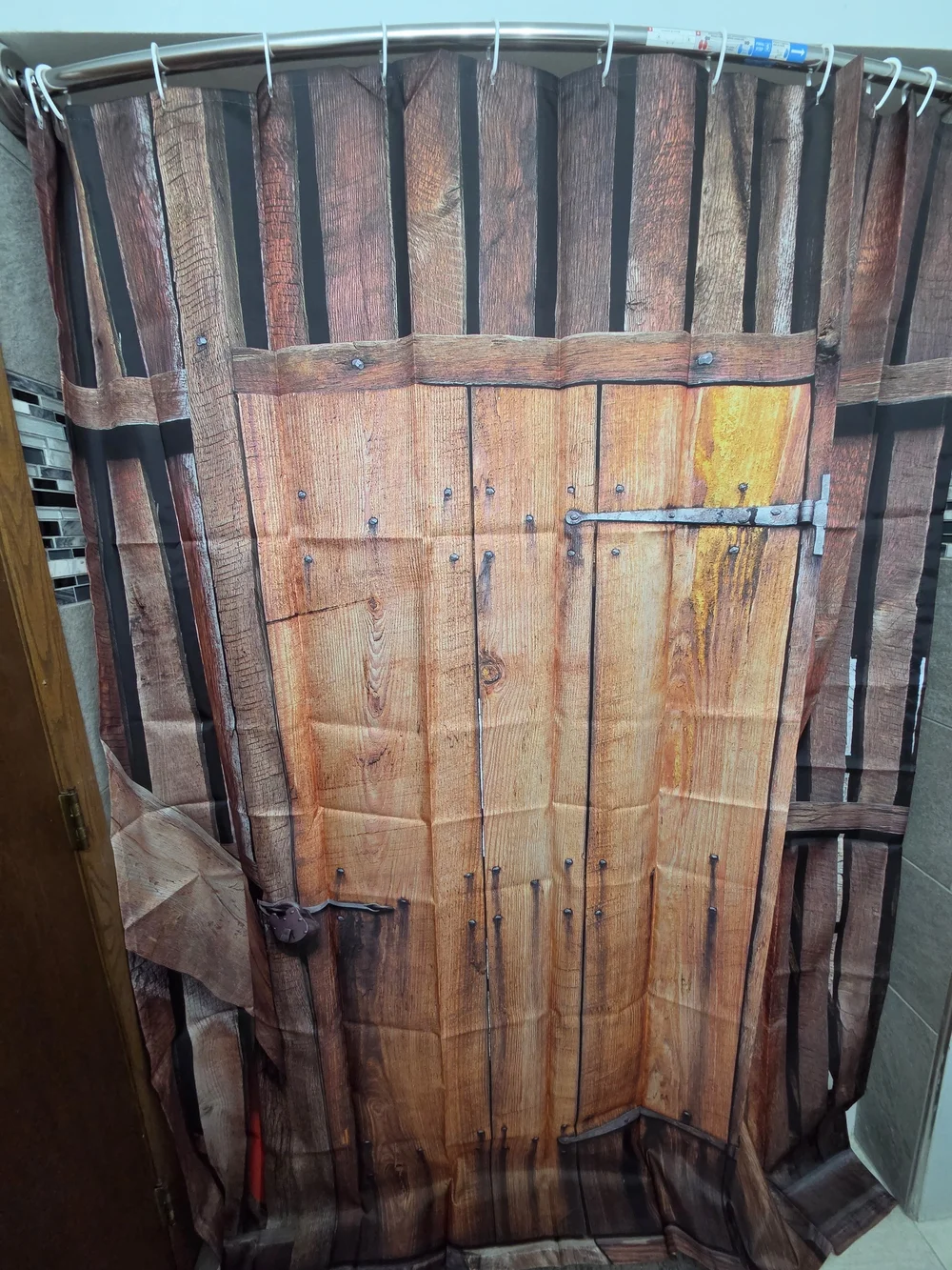 Extra long Wood Plank Printed Shower Curtain - Rustic Barn Door Design